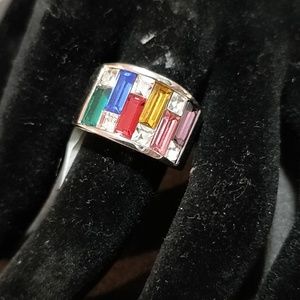 * Multicolored Rainbow Ring Silver